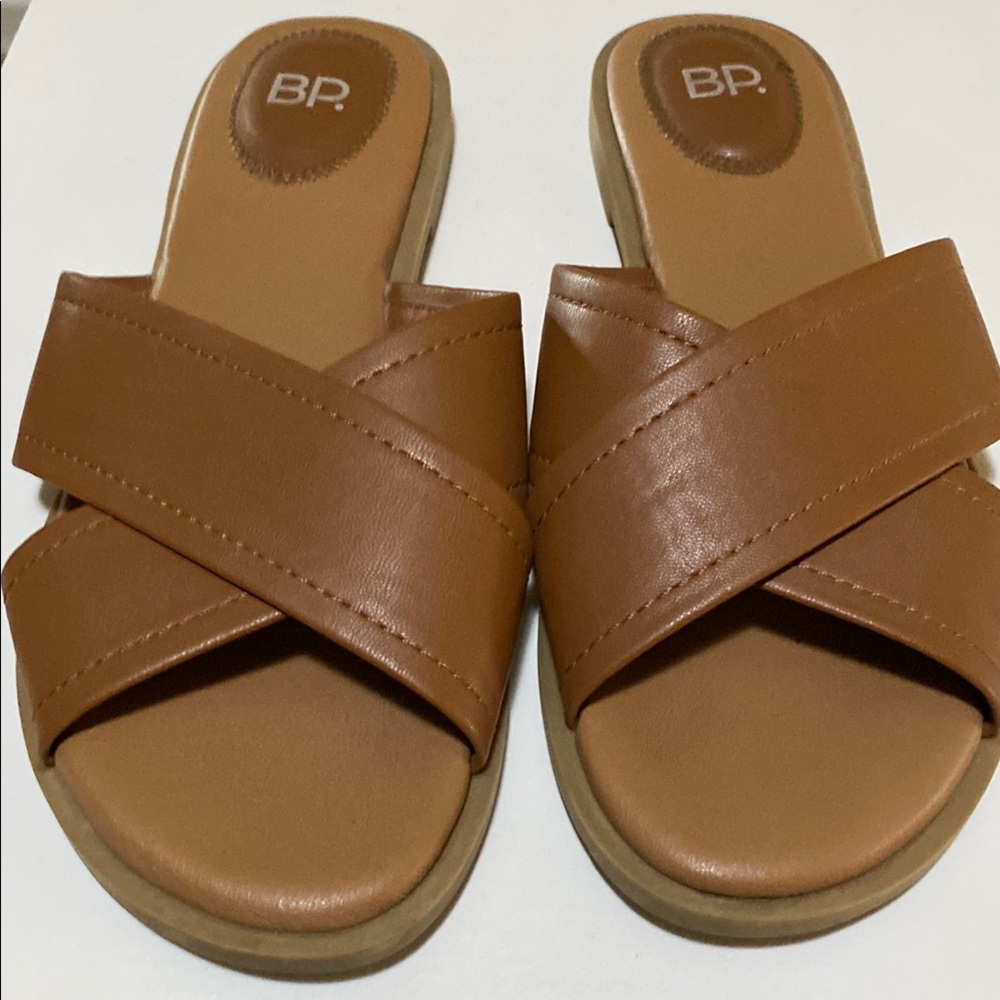 BP Brown Criss-Cross Slide Sandals